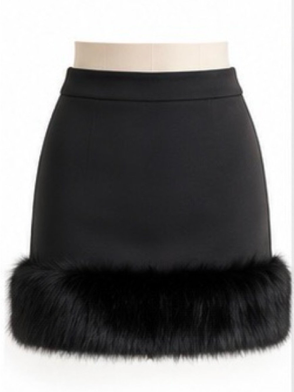Black Faux-Fur Trim Mini Skirt
